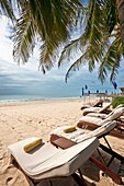 Lounge chairs on the beach. Mui Ne, Binh Thuan Province, Vietnam.