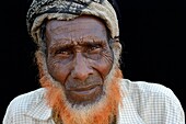 Head portrait of old man, Ahmed Ela village, Danakil depression, Afar region. Older Afar tribe mens are used to dye their beards using henna, Ethiopia, Africa.