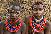 Karo girls with face paint in Kolcho on the Omo River, Ethiopia.