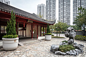 traditional chinese temple in modern project housing area, Tin Shu Wai, Hongkong, China, Asia