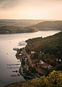 boat pier at shore of Lake Eder, National Park Kellerwald-Edersee, Hesse, Germany