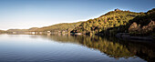 view towards Waldeck fortress across Lake Eder, National Park Kellerwald-Edersee, Hesse, Germany