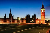 Big Ben and Houses of Parliament at dusk. London, England, United kingdom, Europe.