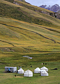 Yurt in Tash Rabat valley, Naryn oblast, Kyrgyzstan.