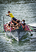 Trainera regatta in Portugalete. Biscay, Basque Country, Spain.