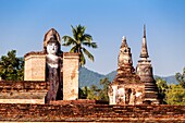 Asia. Thailand, Sukhothai Province. Sukhothai (old capital of Siam) archaeological Park, classified UNESCO World Heritage. Wat Mahathat. Buddha statue.
