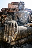Asia. Thailand, old capital of Siam. Sukhothai archaeological Park, classified UNESCO World Heritage. Wat Mahatat. Buddha statue.