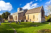 St Mary´s Church from graveyard, Bibury, the Cotswolds, Gloucestershire, England, UK.