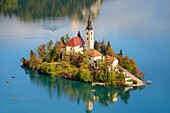 Lake Bled and Santa Maria Church, Slovenia.