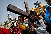 A Peruvian actor Mario Valencia, known as Cristo Cholo, performs as Jesus Christ in the Good Friday