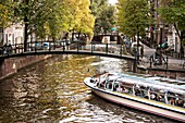 Melkmeisjesbrug or Milk Maid Bridge over Brouwersgracht canal in historic Jordaan, section in Amsterdam.