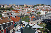 View from Miradouro de Sao Pedro de Alcantara of the old town Alfama and the casle Sao Jorge, Lisbon