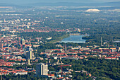 aerial, Herrenhausen, Parks, avenue, city, Maschsee Lake, background, potassium mound, spoil tip, Hannover, Lower Saxony, Germany