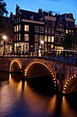 Canal at dusk in Amsterdam, Holland.