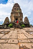 The East Mebon is a 10th Century temple, built during the reign of King Rajendravarman. It was dedicated to the Hindu god Shiva. Angkor Archaeological Park, Siem Reap Province, Cambodia, Southeast Asia.