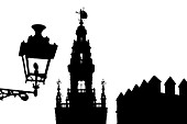 The silhouette of the belltower of the cathedral in the historical centre, Seville, Andalusia, province Seville, Spain