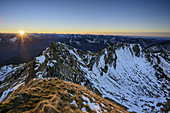 Sunset above Bavarian Alps, from Rotwand, Rotwand, Spitzing area, Bavarian Alps, Upper Bavaria, Bavaria, Germany