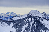 Zugspitze, Risserkogel and Plankenstein, from Tanzeck, Spitzing area, Bavarian Alps, Upper Bavaria, Bavaria, Germany