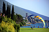 View from north on Malcesine, eastern shore, lake Garda, Veneto, Italy
