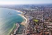 Aerial view of the St Kilda Marina looking towards the Melbourne CBD.