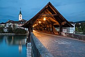 Covered bridge over Aare river in Olten at dawn, canton of Solothurn, Switzerland.