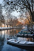 Boats and canal, Annecy lake, Savoie, France, Europe.