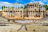The Roman Theatre of Mérida is a construction promoted by the consul Vipsanius Agrippa in the Roman city of Emerita Augusta, capital of Lusitania, current Mérida, Badajoz, Extremadura, Spain, Europe.
