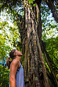 Fitness woman under old tree