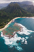 'Aerial view of a reef on the north shore of Kauai near Kilauea; Kauai, Hawaii, United States of America'