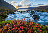 'A river flows through the landscape on the West Fjords; Iceland'
