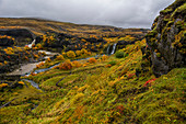 'A group of waterfalls collectively known as Gjain; Iceland'