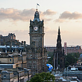 'Clock tower at sunset; Edinburgh, Scotland'