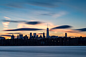 'Sunset over Lower Manhattan and World Trade Center; New York City, New York, United States of America'
