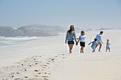 Rear view of a family walking on the beach