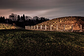 celtic burial mound at open air museum Heuneburg, celtic settlement Pyrene, Hundersingen urban district of Herbertingen, Sigmaringen district, Swabian Alb, Baden-Wuerttemberg, Germany, lightpainting