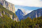 View at El Capitan and Half Dome , Yosemite National Park , Sierra Nevada , California , U.S.A. , America