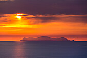 Sunset view from Oia, Santorini, Greece, Europe