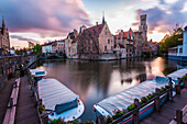 View from the Rozenhoedkaai, Bruges, Belgium, Europe.