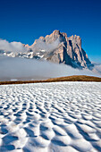 View of the Odle group from Furcia. Funes Valley. Puez Natural Park Dolomites. Trentino Alto Adige. Italy Europe