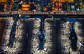 Aerial view of airplanes parked in airport gates