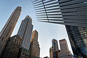 elements in detail of the Oculus which is a futuristic train station by famous architect Santiago Calatrava next to WTC Memorial, Manhattan, New York City, USA, United States of America