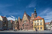 Poland, Wroclaw City, Market Square, Town Hall Bldg. Rynek, Fredro Monument.