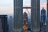 Malaysia, Kuala Lumpur, Petronas Twin Towers by architect Cesar Pelli, 452 meters and 88 floors (1998)