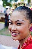 Malaisie, Malacca state, Malacca, historical center, young woman in traditional costume