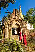 Myanmar (Burma), Mandalay Division, Paleik village, site of Paleik pagodas, the bonzes A Shin Pannier Tha Waw and A Shin Dut Bawka circulating around pagodas dating for most of them 16th and 17th century