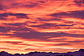 France, Savoie, sunset over Le Cheval Noir and La Lauziere Mountain range from La Rosiere