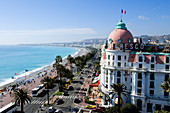 France, Alpes-Maritimes, Nice, facade of the Negresco Hotel on the Promenade des Anglais (Walk of the English)