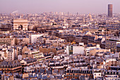 France, Paris, Arc de Triomphe, Dome of the Invalides and the Montparnasse Tower seen from the Concorde Lafayette Hotel