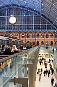 United Kingdom, London, St Pancras International train station, Champagne bar by a Eurostar train