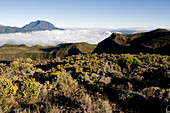 France, Reunion island (French overseas department), Parc National de La Reunion (Reunion National Park), listed as World Heritage by UNESCO, Piton des Neiges seen from the Piton de la Fournaise volcano